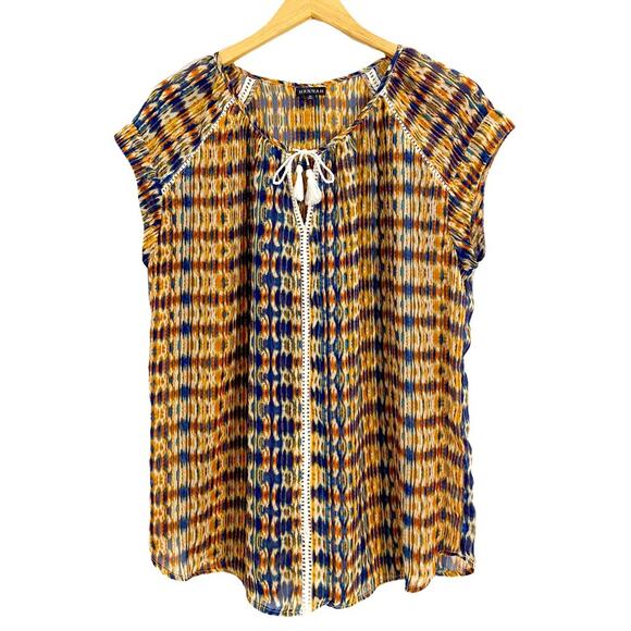 Hannah Multicolor His Lion Tassel Tie Front Crochet Detail Blouse, Size Medium - Picture 1 of 11